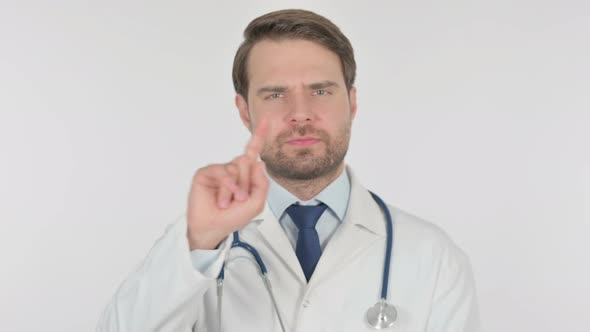 Denying Young Doctor in Rejection on White Background