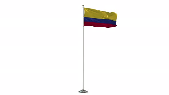 Colombia 3D Illustration Of The Waving flag On Long  Pole With Alpha