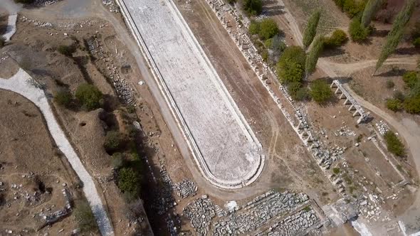 Drone view of the Aphrodisias - an ancient city in Turkey