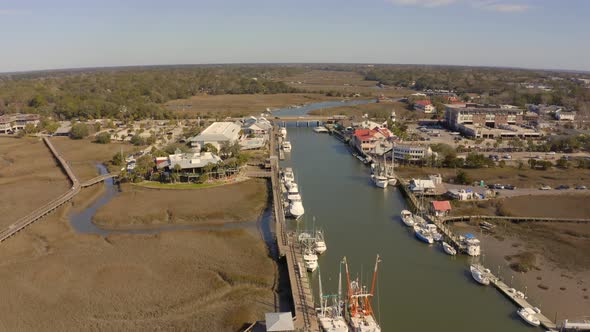 Boats line the waterway at Shem Creek