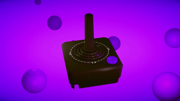 Visualization of the vintage gaming device floating in the purple background