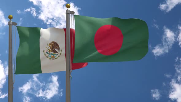 Mexico Flag Vs Bangladesh Flag On Flagpole