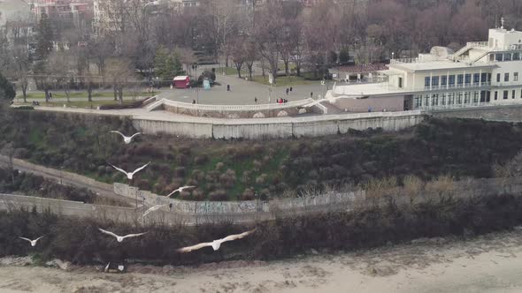 in the Burgas city of Bulgaria drone shooting, flying with seagulls