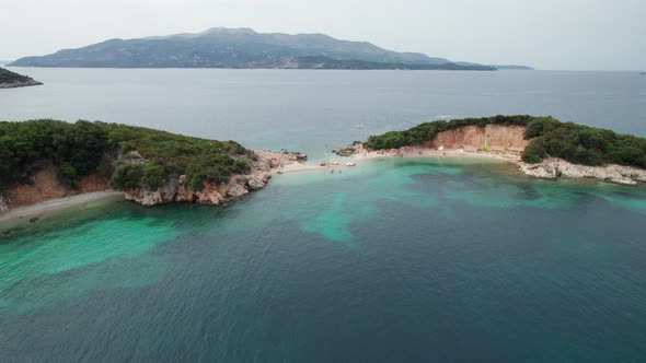 Aerial View of Tropical Beach in Ksamil Islands with Turquoise Water Albania