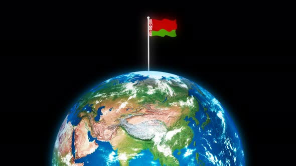 Belarus Flag Flying On Glowing 3d Planet Earth