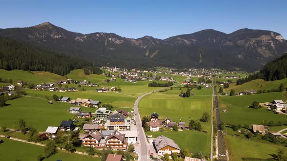 Beautiful Village Gosau in the Mountains of Austria Drone Video