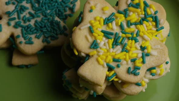 Cinematic, Rotating Shot of Saint Patty's Day Cookies on a Plate