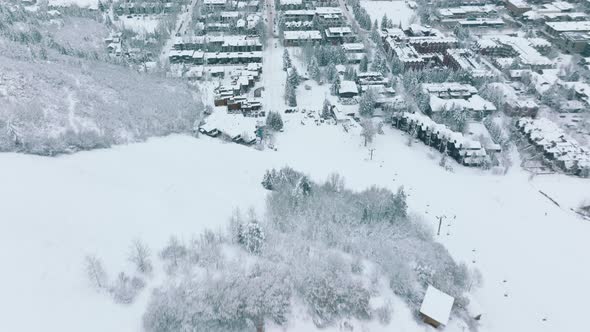 Aerial Aspen City View in ColoradoMountain Chalets in Ski Resort Area at Winter