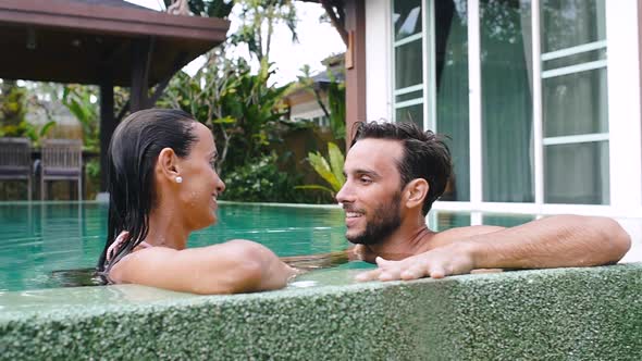 happy couple in their vacation house