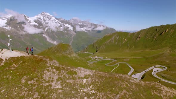 Austrian flag on the top of Grossglockner alpine road