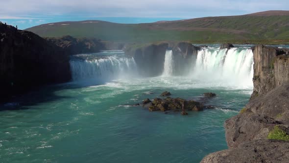 Slow Motion Shot of the Godafoss Waterfall in North Iceland