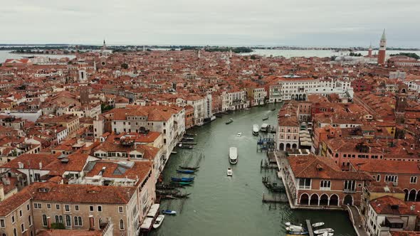 Drone Panoramic View of Venice with Traditional Houses and Grand Canal