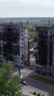 Vertical Video of a Wartorn House in Ukraine