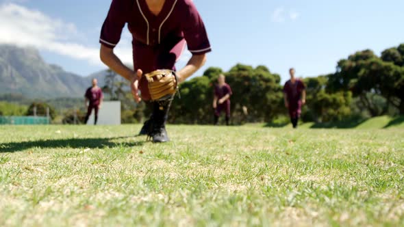 Baseball players during practice session