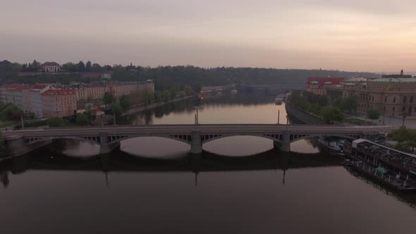 Aerial view along Vltava river in the summer Prague, Czech Republic