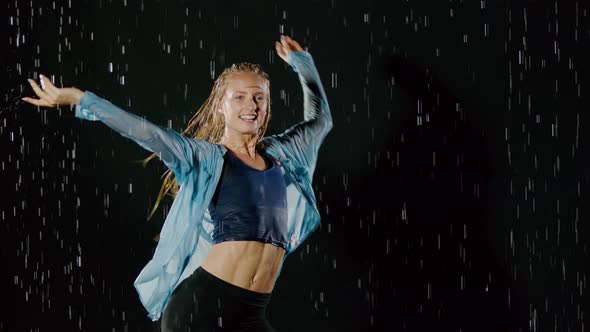 Beautiful Female Hip Hop Dancer In The Rain