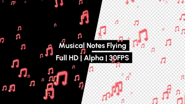 Musical Icon Glow Notes Flying with Alpha