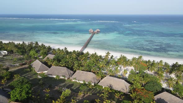 Aerial View of a House on Stilts in the Ocean on the Coast of Zanzibar Tanzania Slow Motion