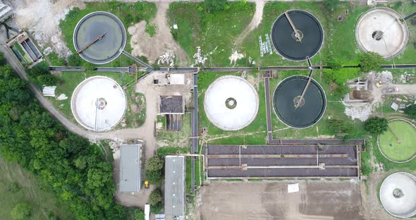 4k aerial footage of wastewater treatment plant, Cleaning construction for a sewage treatment