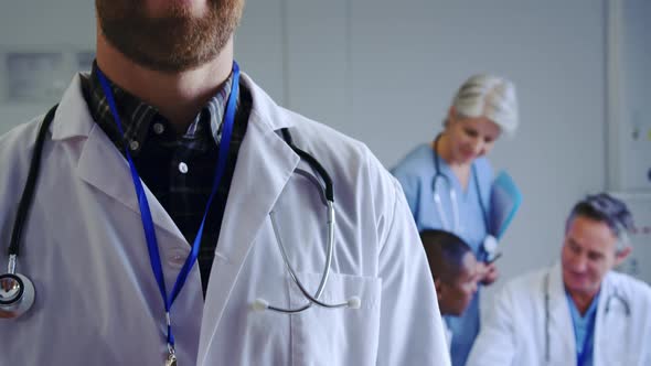 Close-up of Caucasian male doctor standing in hospital