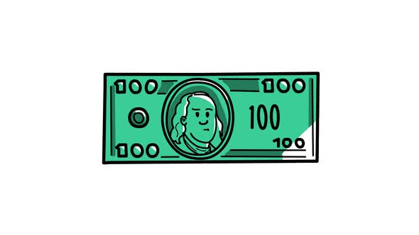 100 dollars banknote Sketch and 2d animated