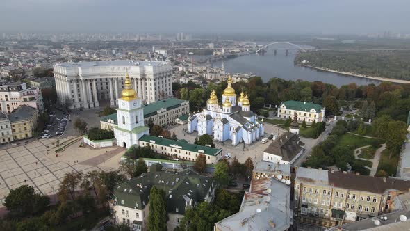 Kyiv, Ukraine Aerial View in Autumn : St. Michael's Golden-Domed Monastery. Kiev