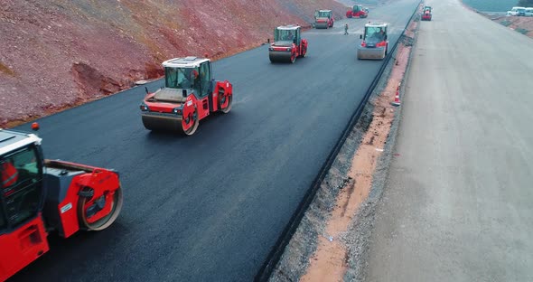 Road Rollers Compacts the Asphalt