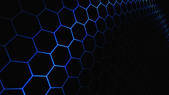 Hexagonal Blue Light Neon Grid Hitech Background