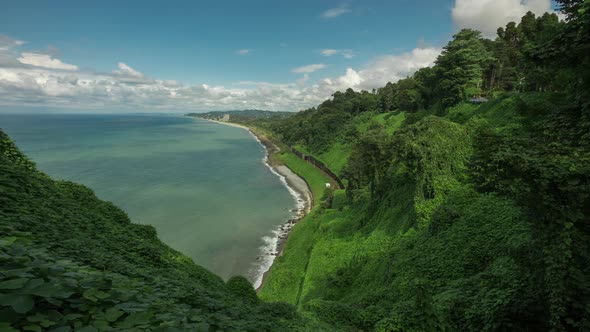 Mountains Covered with Trees, Cliff Stone Beach Sea, Railway Tracks Tunnel, Botanical Garden on Hill