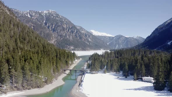 Aerial shot of lake Heiterwang in Tyrol