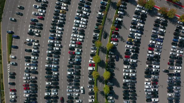 Aerial View. Parking Lot in Modern City. Car Traffic and Parking Concept.