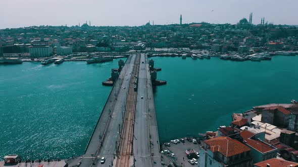 Aerial View of Galata bridge Istanbul