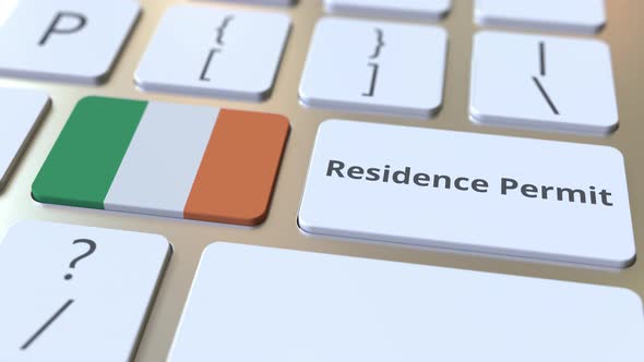 Residence Permit Text and Flag of the Republic of Ireland on Keyboard