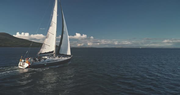 Closeup Yacht Cruise at Open Sea Aerial