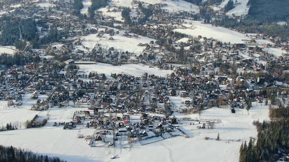 Aerial shot of Koscielisko, mountain village near Zakopane, Tatras, Poland