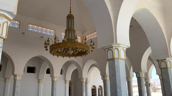 Mosque Courtyard With Big Chandelier.