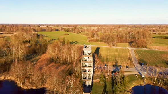 Modern Construction Observation Tower in Kirkilai  Aerial Dron Shot