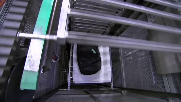 Baggage system. Luggage handling conveyor belt at the airport.