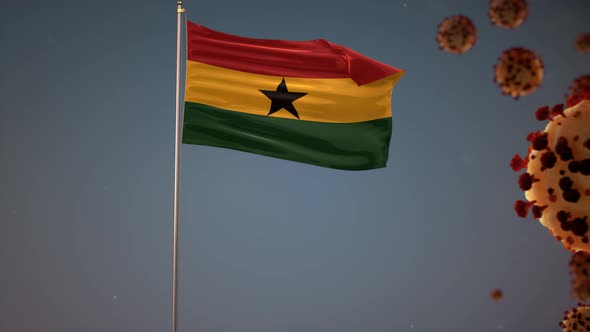 Ghana Flag With Corona Virus Attack 4K