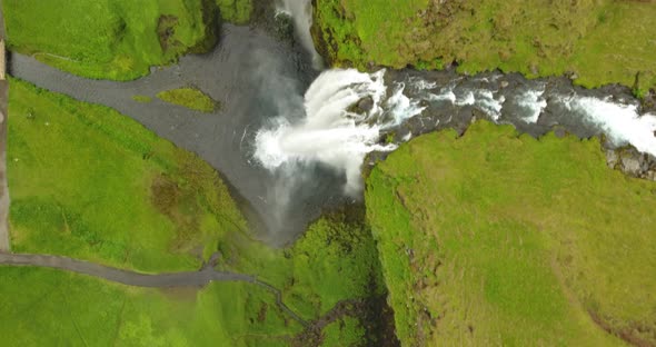 Drone footage of Seljalandsfoss waterfall in Iceland