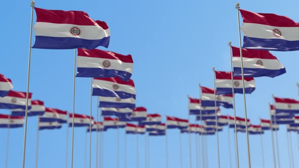 Paraguay Row Of National flags Walk Throw Animation