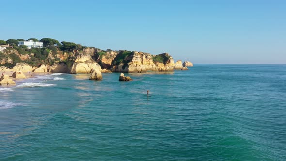 Aerial View of Beautiful Portuguese Beaches with Rocky Sandy Shores and Pure Sand for Tourists