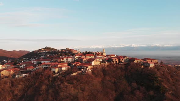 Slow Motion Side Panorama Of Sighnaghi City In Georgia