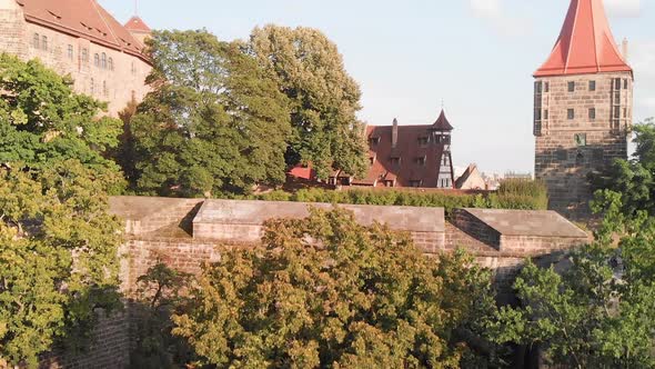 Aerial Panoramic View of Nurnberg Medieval German Town From Drone