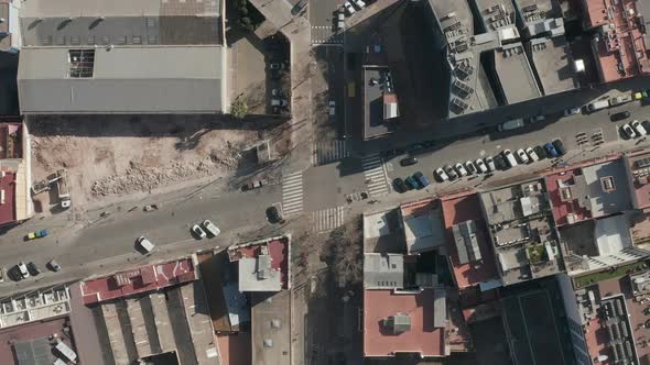 AERIAL: Barcelona Overhead Drone Shot of Typical City Blocks in Beautiful Sunlight with Urban