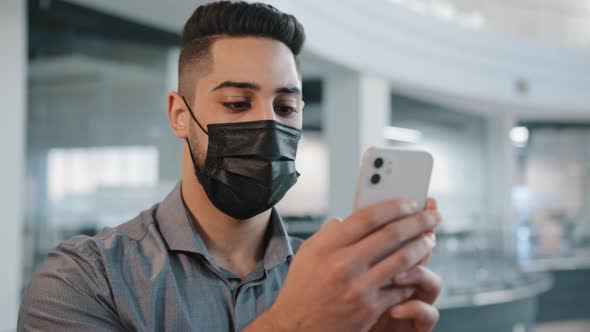 Arabic Indian Businessman in Medical Face Mask Wears Formal Shirt Business Chatting with Partners