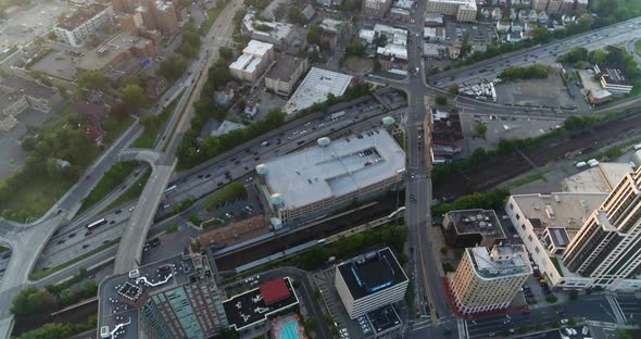 Tilt Down Aerial Shot of a Busy Highway and New Rochelle new York