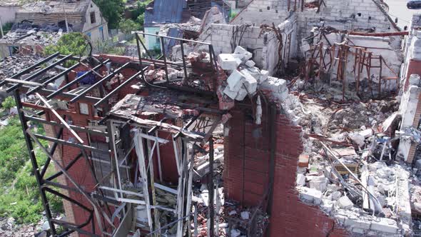 War in Ukraine  a Destroyed Building in the City of Makariv