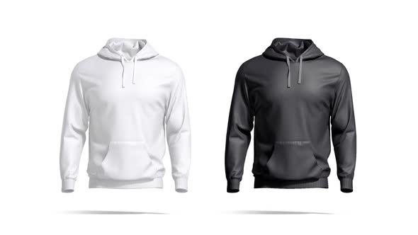 Blank black and white hoodie with hood mockup, looped rotation