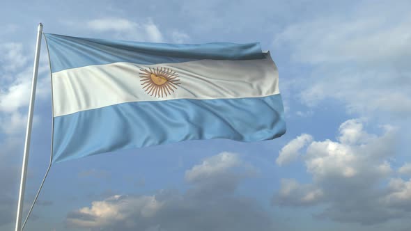 Airliner Flying Over Waving Flag of Argentina alt
